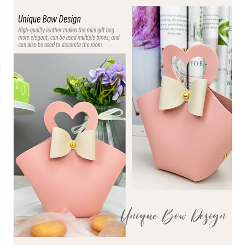 Topoloar 10 pack Pink Mini PU Leather Candy Gift Bags with Handle Reusable Small Handbag Birthday Party Favor Box for Wedding Bridal Shower Baptism Baby Shower - Image 3