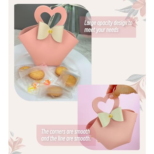 Topoloar 10 pack Pink Mini PU Leather Candy Gift Bags with Handle Reusable Small Handbag Birthday Party Favor Box for Wedding Bridal Shower Baptism Baby Shower - Image 4