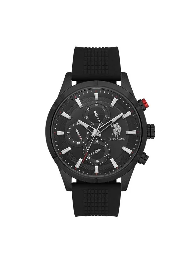 يو اس بولو اسن ساعة كروسينج للرجال بقرص أسود وسوار ستانلس ستيل أسود متعددة الوظائف  مم