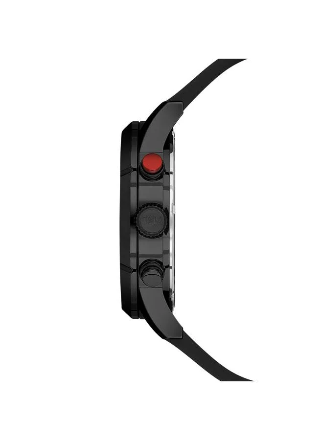 يو اس بولو اسن ساعة كروسينج للرجال بقرص أسود وسوار ستانلس ستيل أسود متعددة الوظائف  مم