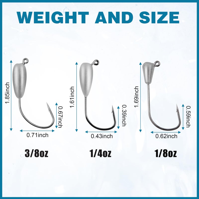 SILANON Fishing Tube Jig Head Hooks,15pcs Saltwater Weighted Swimbait Jig Hooks Water Drop Unpainted Tube Baits Jig for Bass 1/8 oz,1/4 oz,3/8 oz - Image 3