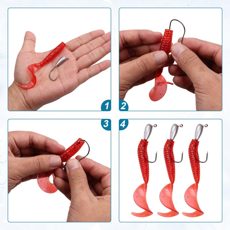 SILANON Fishing Tube Jig Head Hooks,15pcs Saltwater Weighted Swimbait Jig Hooks Water Drop Unpainted Tube Baits Jig for Bass 1/8 oz,1/4 oz,3/8 oz - Image 4
