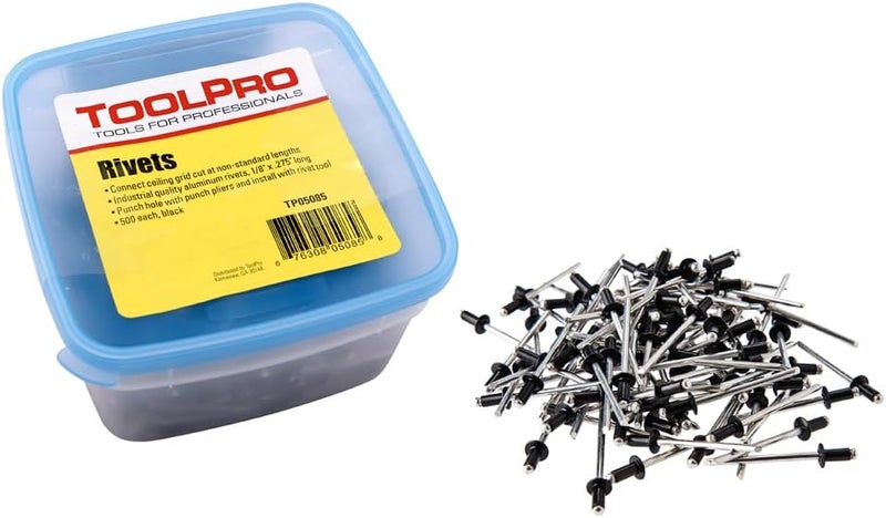 TOOLPRO Pop Rivets for Ceilings, 1/8" (500, Black) - Image 1