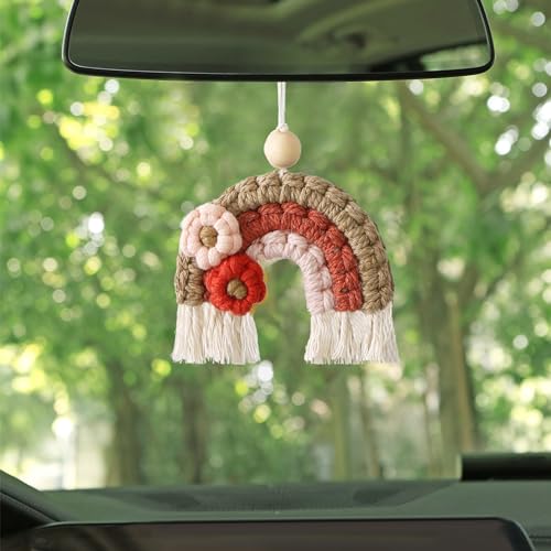 BDFHYK KeYaMee Car Hanging Ornament Cute Crochet Rainbow Car Mirror Hanging Accessories Handmade Knitted Car Interior Decor Accessories Rearview Mirror Pendant Decoration Rainbow GUASHI003Rainbow - Image 1