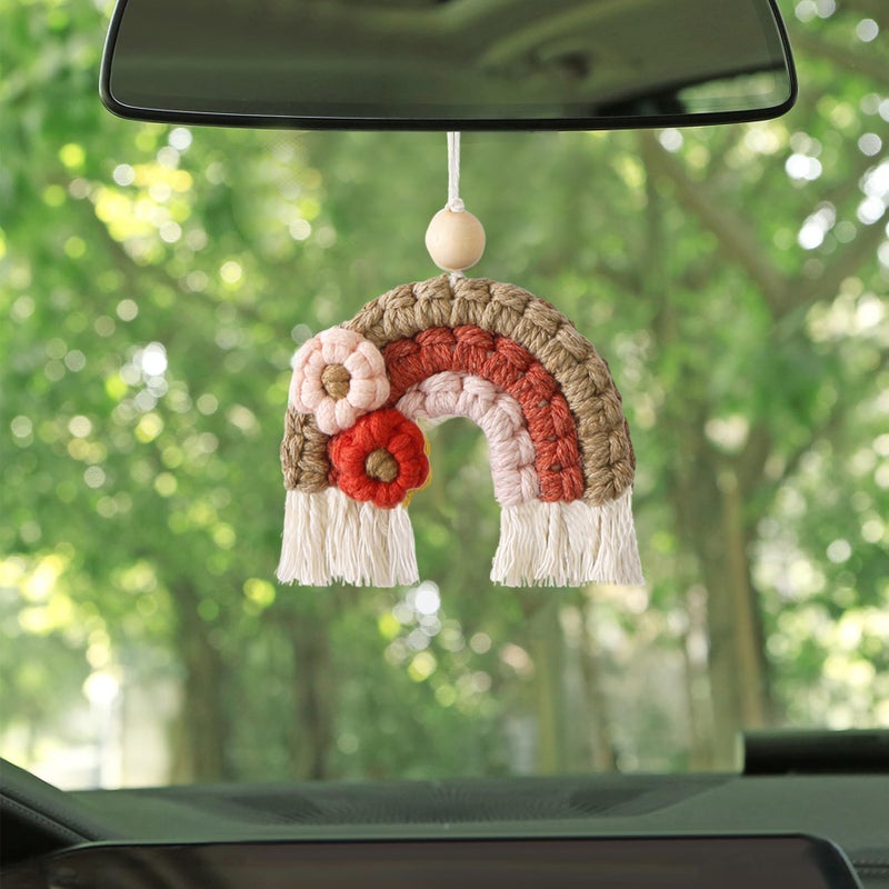 BDFHYK KeYaMee Car Hanging Ornament Cute Crochet Rainbow Car Mirror Hanging Accessories Handmade Knitted Car Interior Decor Accessories Rearview Mirror Pendant Decoration Rainbow GUASHI003Rainbow - Image 3