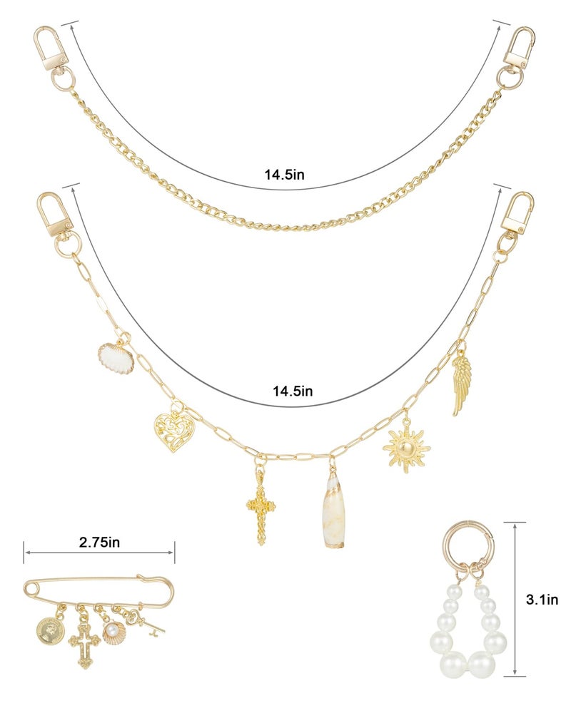 DoDoBeads 4-in-1 Bag Charms Set, Elegant Gold Purse Charms with Pearl Beads, Shell Pendant, and Safety Pin, Handbag Charm - Image 4