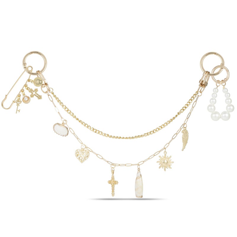 DoDoBeads 4-in-1 Bag Charms Set, Elegant Gold Purse Charms with Pearl Beads, Shell Pendant, and Safety Pin, Handbag Charm - Image 2