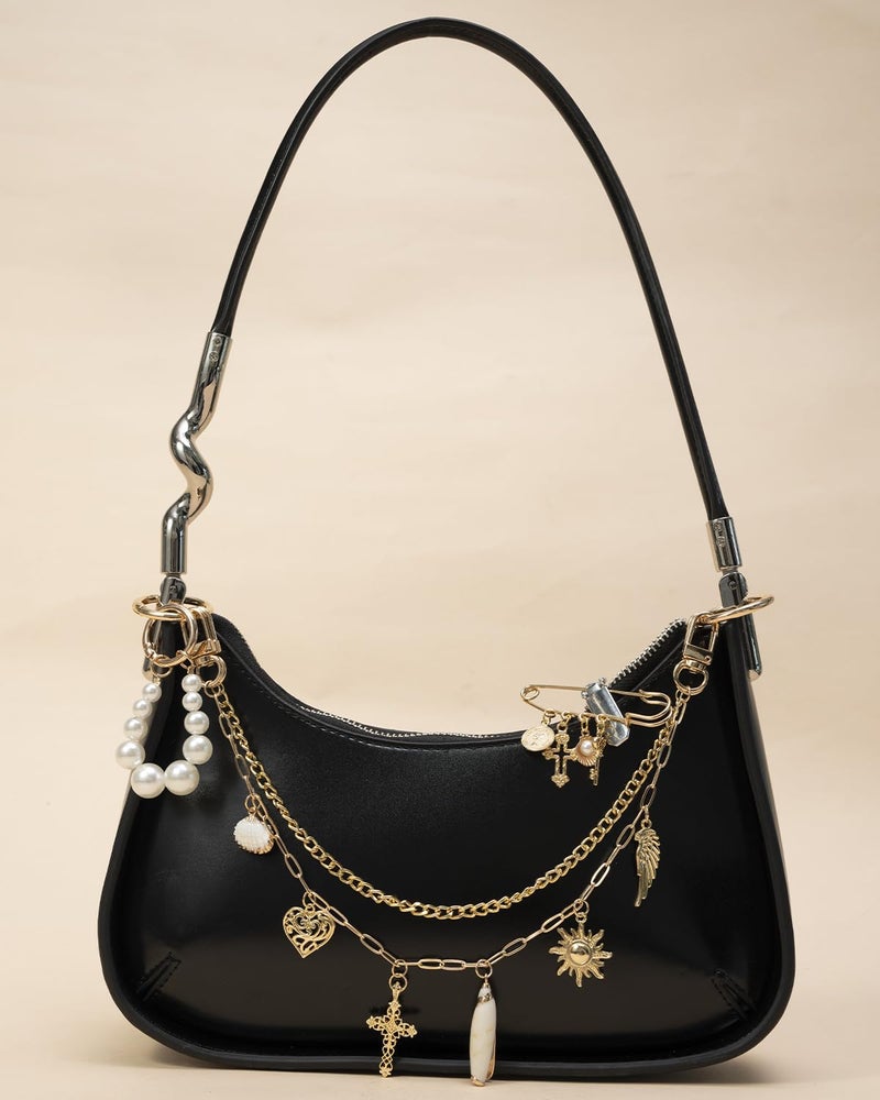 DoDoBeads 4-in-1 Bag Charms Set, Elegant Gold Purse Charms with Pearl Beads, Shell Pendant, and Safety Pin, Handbag Charm - Image 3