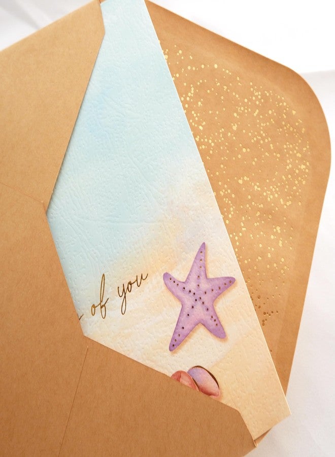 CHRIZ.Z Thinking of You Card - Single Hello Greeting Card on Textured Paper with Kraft Envelope - 5" x 7" - Blank Inside With Rose Gold Foil Design & Rose Gold Confetti Envelope (Beach) - Image 4