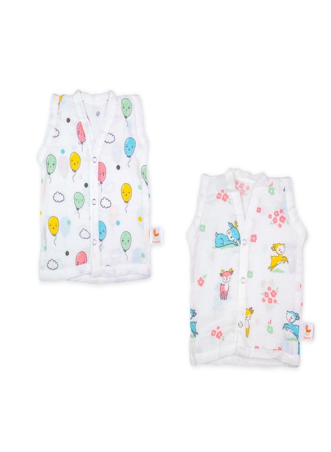 FawnFeel Soft Muslin Baby Jhabla - 0-6 Months, Sleeveless, Pack of 2 & Pack of 4 (2, White, 0-3 Months)