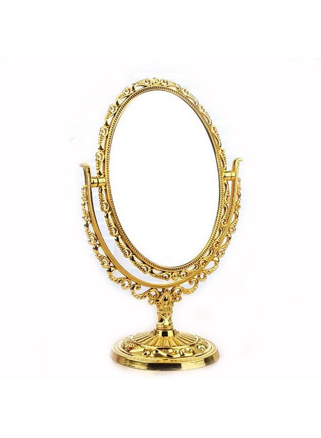 guppy Desktop Antique Vintage European Style Two Sided Swivel Oval Tabletop Vanity Makeup Mirror With Embossed Hollow Flower Shiny Pedestal(Gold) - Image 1