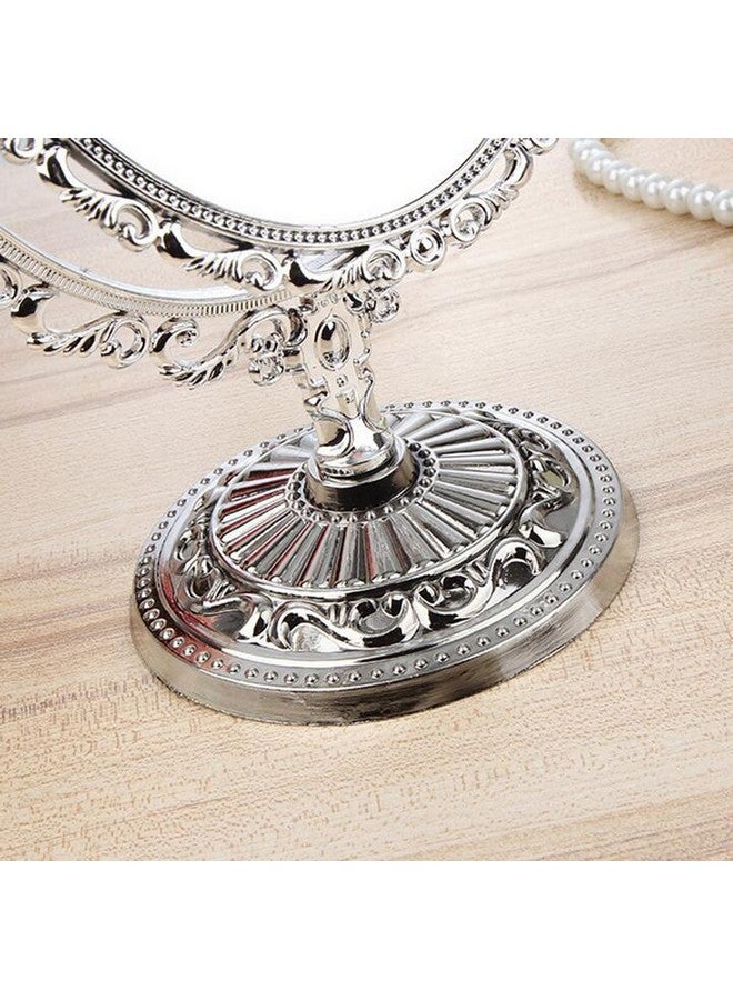 guppy Desktop Antique Vintage European Style Two Sided Swivel Oval Tabletop Vanity Makeup Mirror With Embossed Hollow Flower Shiny Pedestal(Gold) - Image 3