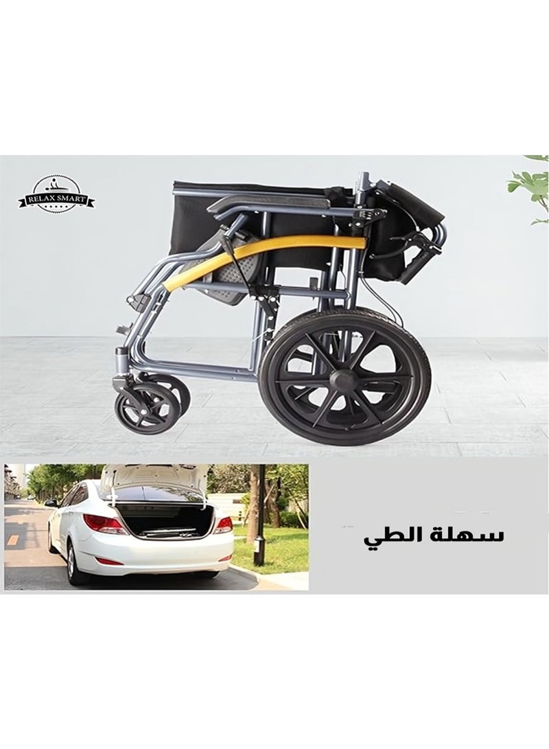 ريلاكس سمارت كرسي متحرك خفيف الوزن قابل للقيادة الذاتية لذوي الاحتياجات الخاصة وكبار السن – كرسي تنقل قابل للطي بعجلات صلبة ومساند مريحة وتصميم متين للاستخدام اليومي والسفر - Image 5