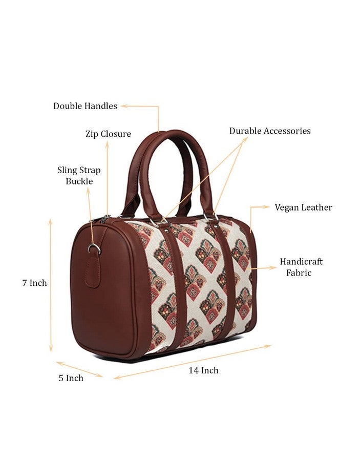 ZOUK حقائب يد نسائية مصنوعة يدويًا من جلد نباتي مطبوع مع مقبضين وحزام قابل للفصل - تصميم قوقعة البحر - Image 3