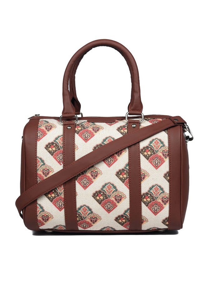 ZOUK حقائب يد نسائية مصنوعة يدويًا من جلد نباتي مطبوع مع مقبضين وحزام قابل للفصل - تصميم قوقعة البحر - Image 1