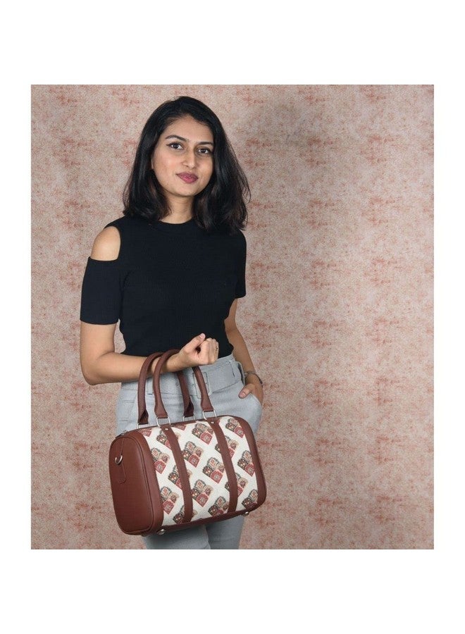 ZOUK حقائب يد نسائية مصنوعة يدويًا من جلد نباتي مطبوع مع مقبضين وحزام قابل للفصل - تصميم قوقعة البحر - Image 2