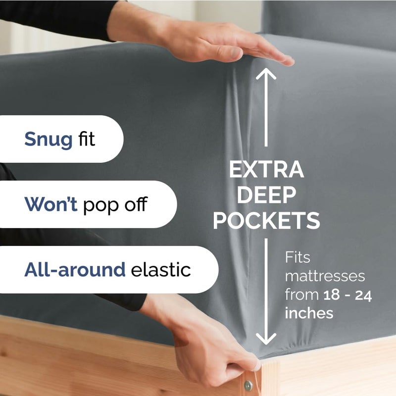 CGK Unlimited CGK Unlimited Extra Deep King Fitted Sheet - Hotel Luxury Only - Easily Fits 18 inch to 24 inch Mattress - Soft  Wrinkle Free  Breathable & Comfy Extra Deep Pockets Steel Blue Fitted Sheet  - Image 2