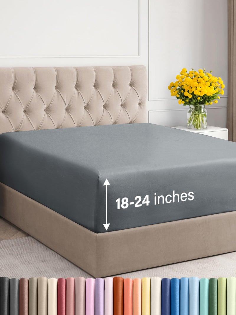 CGK Unlimited CGK Unlimited Extra Deep King Fitted Sheet - Hotel Luxury Only - Easily Fits 18 inch to 24 inch Mattress - Soft  Wrinkle Free  Breathable & Comfy Extra Deep Pockets Steel Blue Fitted Sheet  - Image 1