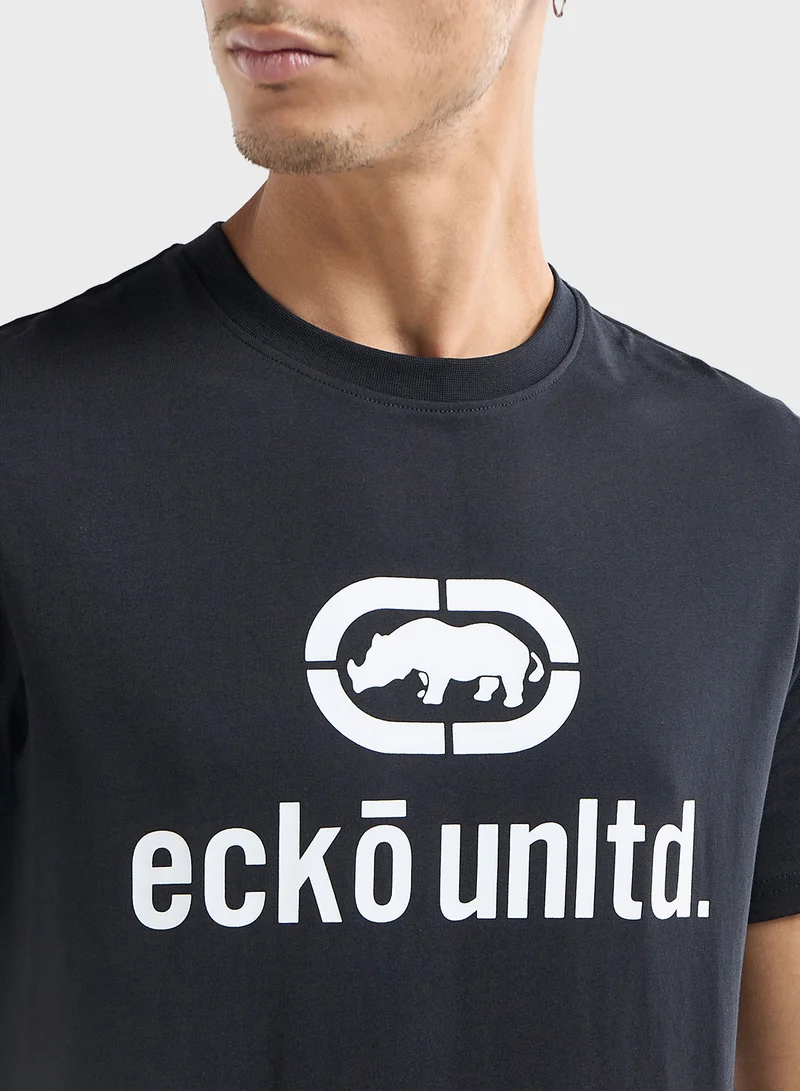 FAV Ecko Printed T-shirt with Crew Neck and Short Slee