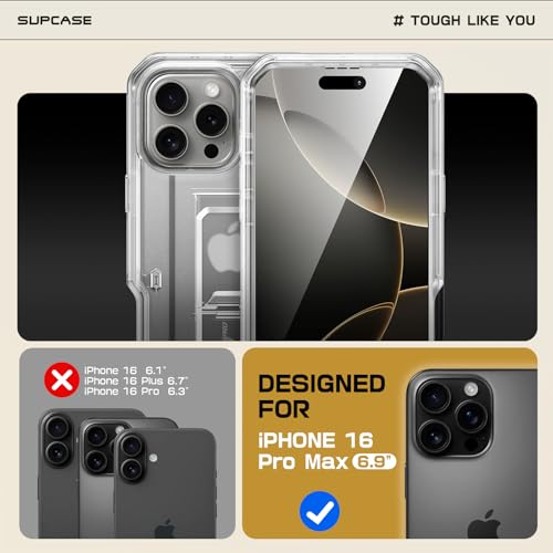 SUPCASE for iPhone 16 Pro Max Case with Screen Protector (Unicorn Beetle Pro), [Built-in Stand & Belt-Clip] [Military-Grade Protection] Full Body Heavy Duty Phone Case for iPhone 16 Pro Max, Clear - Image 2