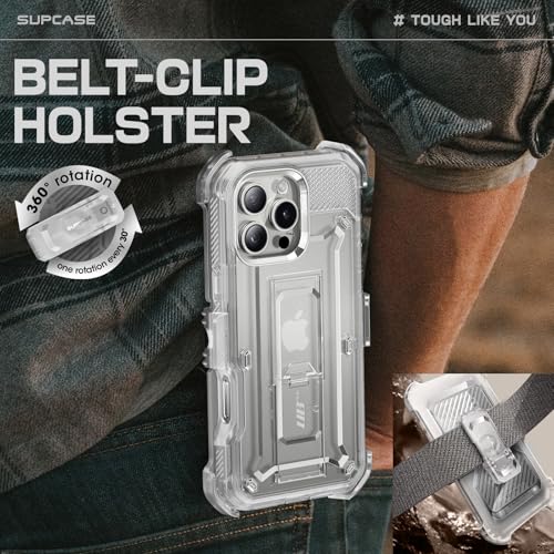 SUPCASE for iPhone 16 Pro Max Case with Screen Protector (Unicorn Beetle Pro), [Built-in Stand & Belt-Clip] [Military-Grade Protection] Full Body Heavy Duty Phone Case for iPhone 16 Pro Max, Clear - Image 5
