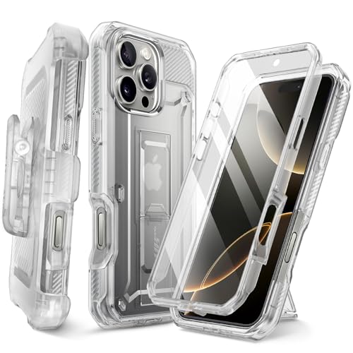 SUPCASE for iPhone 16 Pro Max Case with Screen Protector (Unicorn Beetle Pro), [Built-in Stand & Belt-Clip] [Military-Grade Protection] Full Body Heavy Duty Phone Case for iPhone 16 Pro Max, Clear - Image 1