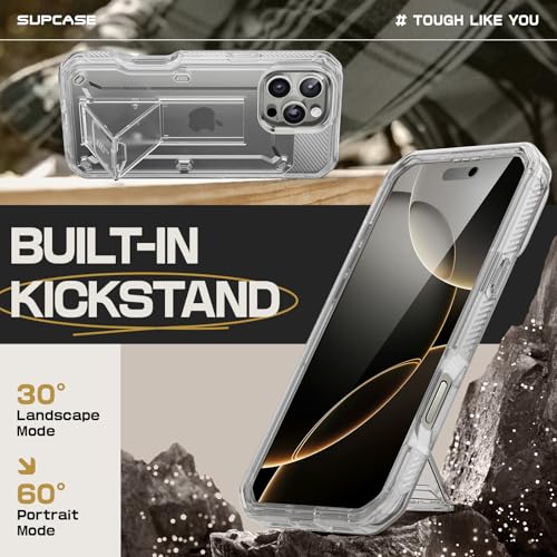 SUPCASE for iPhone 16 Pro Max Case with Screen Protector (Unicorn Beetle Pro), [Built-in Stand & Belt-Clip] [Military-Grade Protection] Full Body Heavy Duty Phone Case for iPhone 16 Pro Max, Clear - Image 4