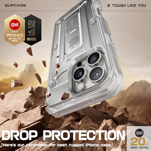 SUPCASE for iPhone 16 Pro Max Case with Screen Protector (Unicorn Beetle Pro), [Built-in Stand & Belt-Clip] [Military-Grade Protection] Full Body Heavy Duty Phone Case for iPhone 16 Pro Max, Clear - Image 3
