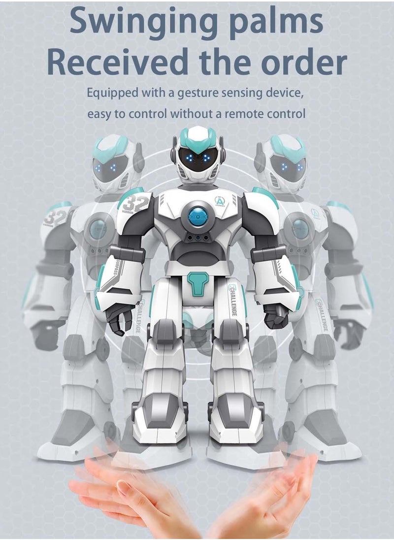 EqiEch - Programmable Robot Toy Programmable Intelligent Robot 2.4GHz Intelligent Voice Controlled Robot Gesture Sensing Remote Control Robot (White) - Image 1