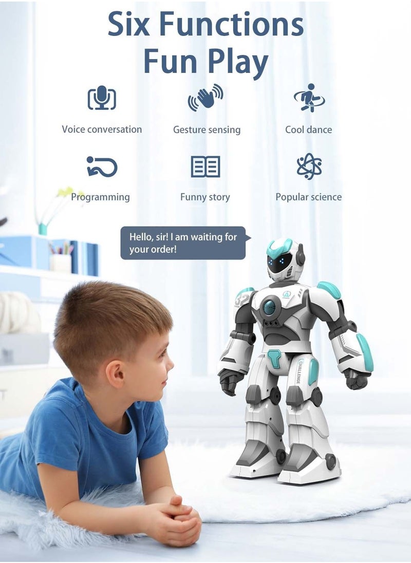 EqiEch - Programmable Robot Toy Programmable Intelligent Robot 2.4GHz Intelligent Voice Controlled Robot Gesture Sensing Remote Control Robot (White) - Image 1
