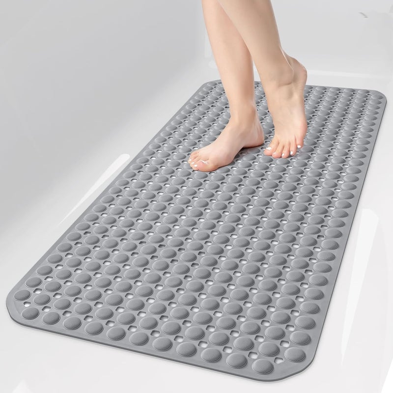 OTHWAY Bath Tub Shower Mat Non Slip, Bathtub Floor Liner Mats for Inside Shower Bathroom, Suction Cups and Drain Holes for Feet Scrubbing, Machine Washable, Soft on Feet, 35x16 Inch, Grey - Image 1