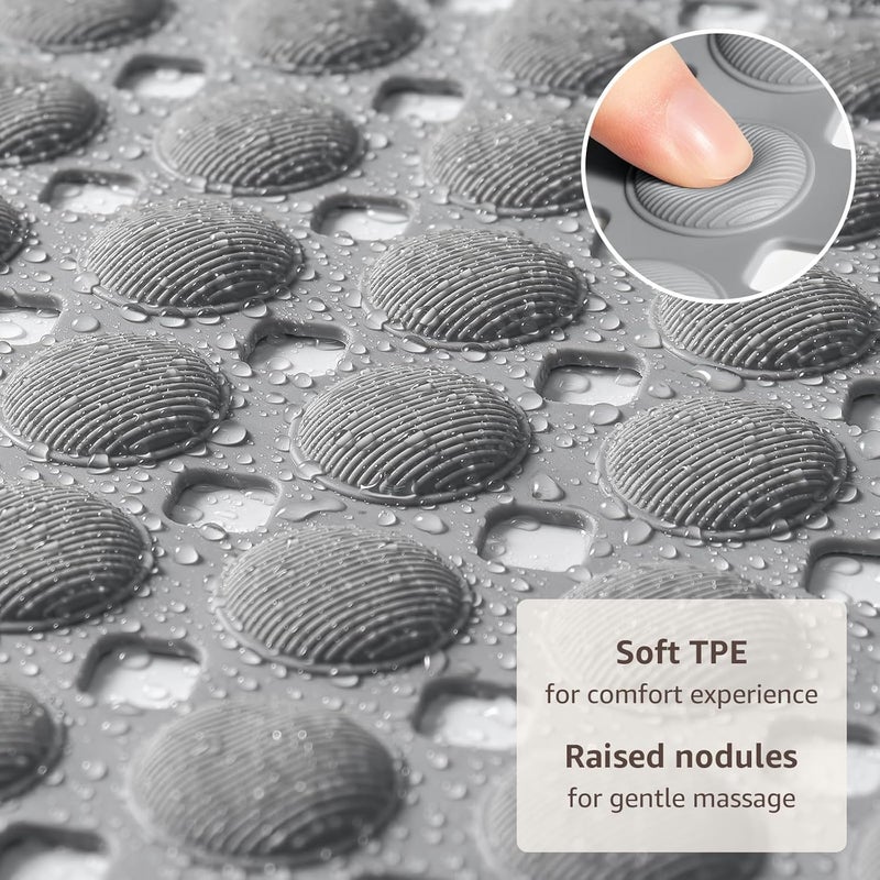 OTHWAY Bath Tub Shower Mat Non Slip, Bathtub Floor Liner Mats for Inside Shower Bathroom, Suction Cups and Drain Holes for Feet Scrubbing, Machine Washable, Soft on Feet, 35x16 Inch, Grey - Image 2