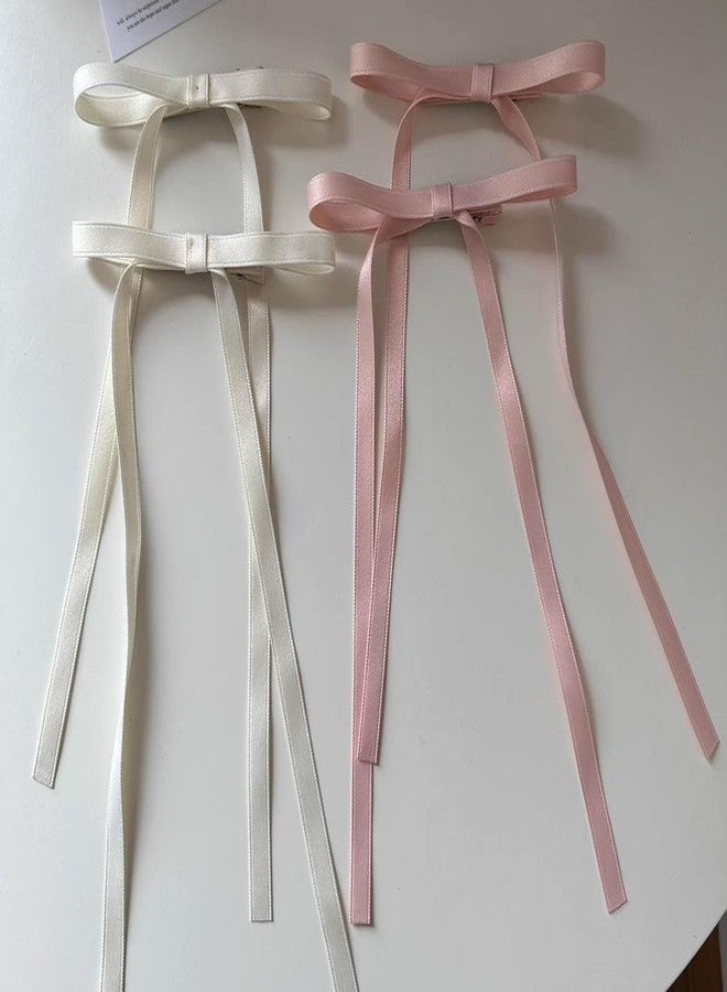Shivashay 4 PCS Ribbon Hair Clips Bowknot With Long Tail | Bow Hair Clip For Girls |Hair Clips for Women with Bowknot Clips | Hair Bows for Women Ribbon for Hair Barrettes Bow clips (Black, Pink, White, Red ) - Image 4