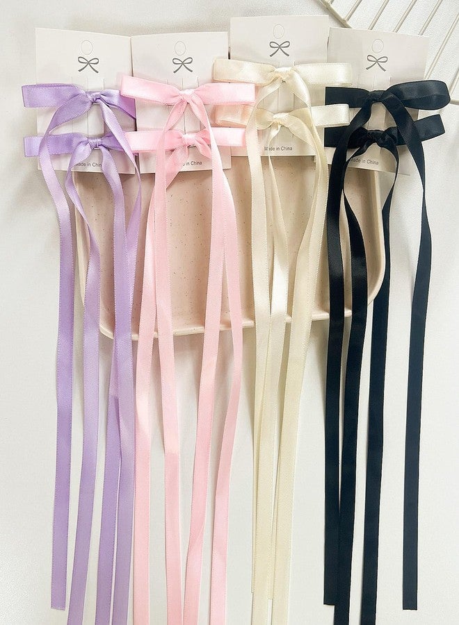 Shivashay 4 PCS Ribbon Hair Clips Bowknot With Long Tail | Bow Hair Clip For Girls |Hair Clips for Women with Bowknot Clips | Hair Bows for Women Ribbon for Hair Barrettes Bow clips (Black, Pink, White, Red ) - Image 5