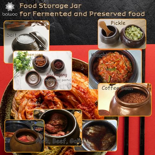 BALWOO Earthenware Onggi Korean Traditional Clay Jar Ceramic Canister/Handmade Food Sauce Storage Container for Tea, Coffee Bean, Salt/Breathing Clay Pot Kimchi Fermentation Crock (No.6(H17cm)) - Image 4