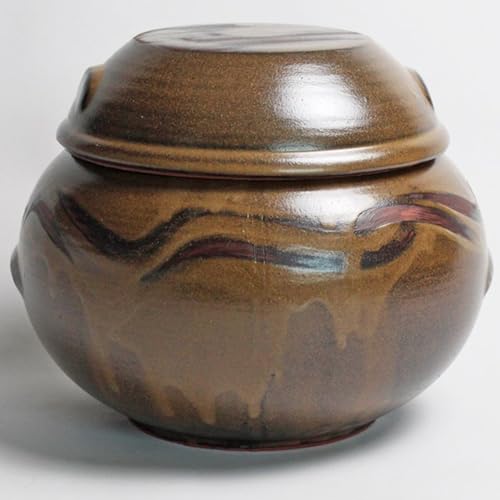 BALWOO Earthenware Onggi Korean Traditional Clay Jar Ceramic Canister/Handmade Food Sauce Storage Container for Tea, Coffee Bean, Salt/Breathing Clay Pot Kimchi Fermentation Crock (No.6(H17cm)) - Image 1