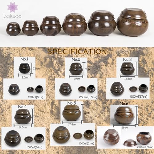 BALWOO Earthenware Onggi Korean Traditional Clay Jar Ceramic Canister/Handmade Food Sauce Storage Container for Tea, Coffee Bean, Salt/Breathing Clay Pot Kimchi Fermentation Crock (No.6(H17cm)) - Image 3