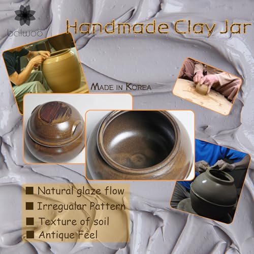 BALWOO Earthenware Onggi Korean Traditional Clay Jar Ceramic Canister/Handmade Food Sauce Storage Container for Tea, Coffee Bean, Salt/Breathing Clay Pot Kimchi Fermentation Crock (No.6(H17cm)) - Image 5