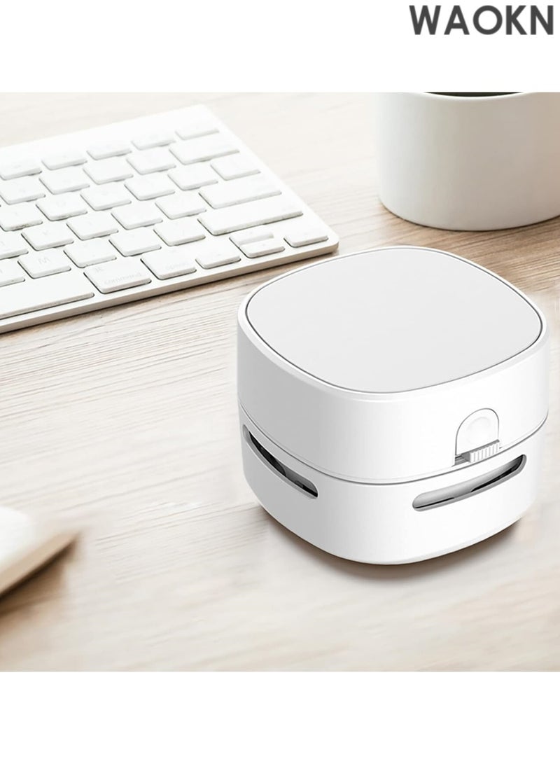 دبليو أيه أو كي أن مكنسة كهربائية مكتبية، مكنسة غبار صغيرة محمولة لاسلكية بيضاء، موفرة للطاقة، تدوم حتى 90 دقيقة، مكنسة كهربائية مكتبية لاسلكية محمولة للمنزل والمكتب - Image 1