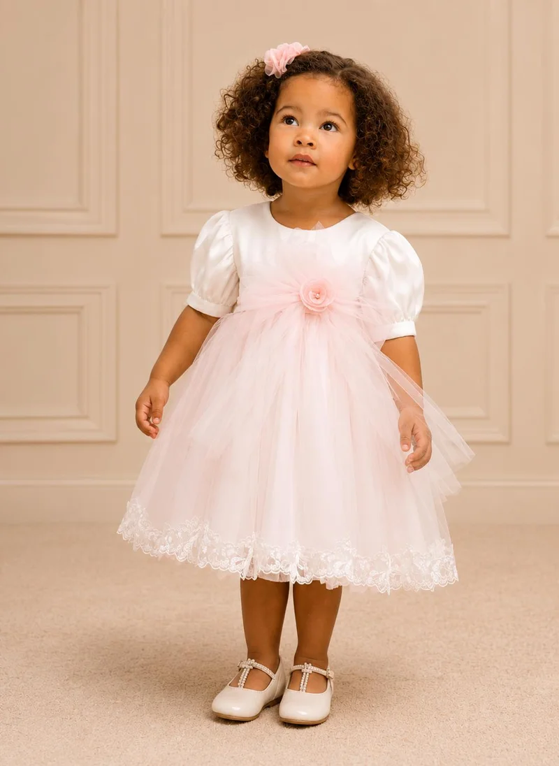 Via Bambino Ivory Puff-Sleeve Rose Waist Tulle Dress 5595