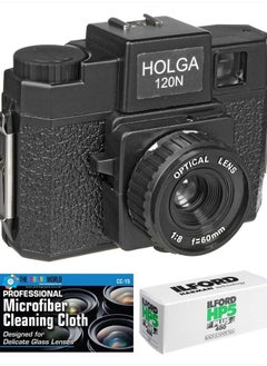 Holga 120N Medium Format Film Camera (Black) with Ilford HP5 120 Film Bundle and Microfiber Cloth