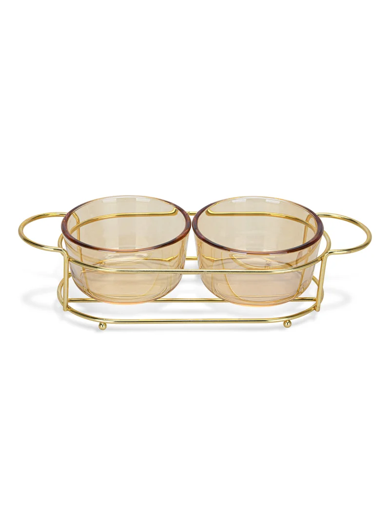 Fissman 2-Piece Glass Bowl with 1 Metal Stand Pristine Series Eid Serving Tray Food Display Dessert Appetizer Serving Bowl Fruit Chip Dip Bowl Set Countertop Holder 240ml/26x6.2x5.7cm