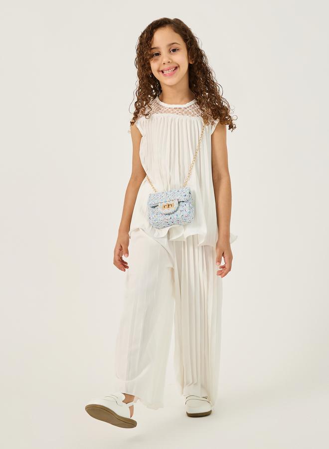 Styli Floral Lace Insert Pleated Top and Pants Set  - Image 1