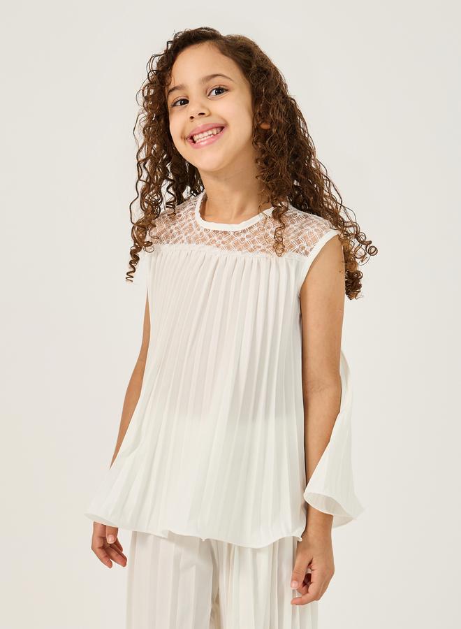 Styli Floral Lace Insert Pleated Top and Pants Set  - Image 2