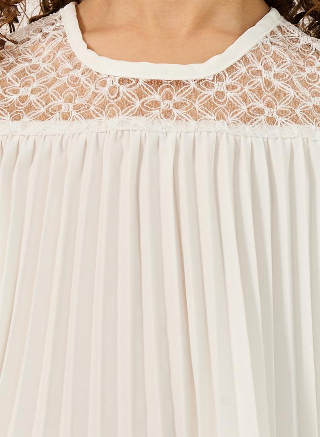 Styli Floral Lace Insert Pleated Top and Pants Set  - Image 3