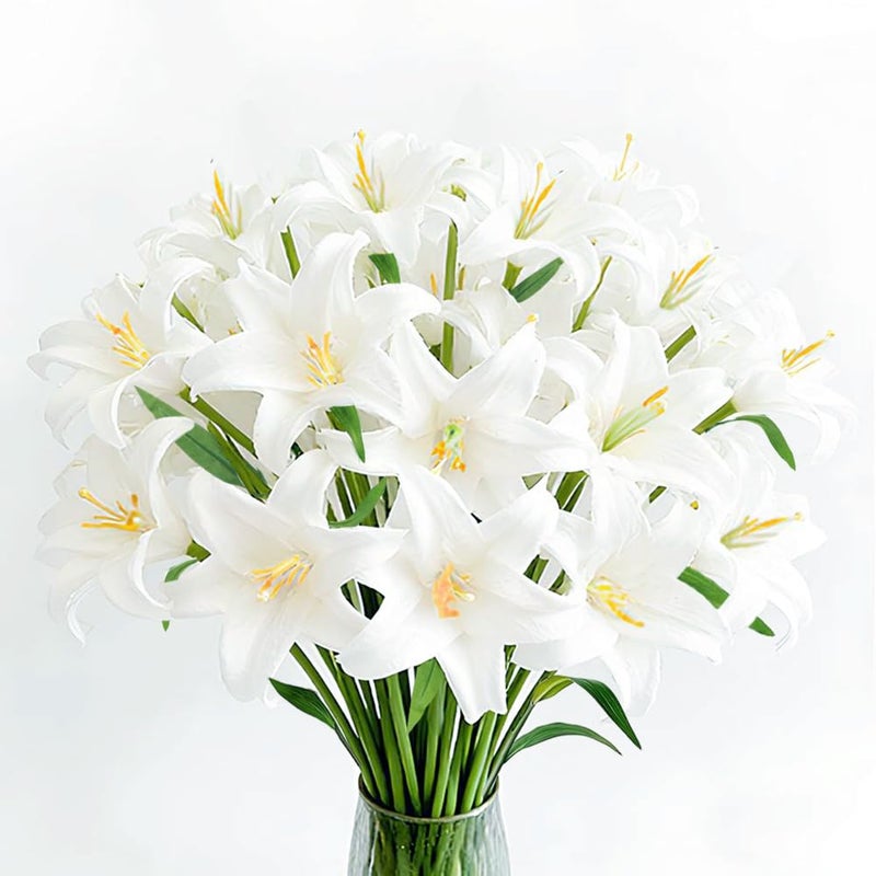 Tinsow 20Pcs Artificial Lily Real Touch Flowers Fake Latex Lily Flowers White Mini Lily for Wedding Home Decoration Small Easter Lily - Image 1