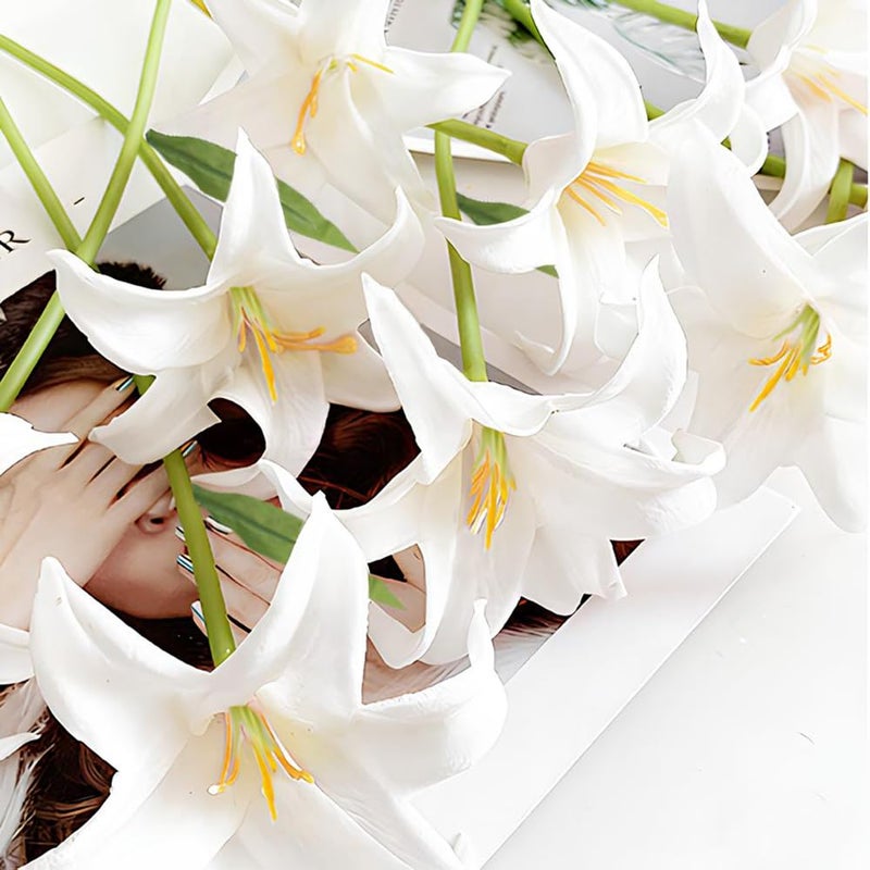 Tinsow 20Pcs Artificial Lily Real Touch Flowers Fake Latex Lily Flowers White Mini Lily for Wedding Home Decoration Small Easter Lily - Image 3