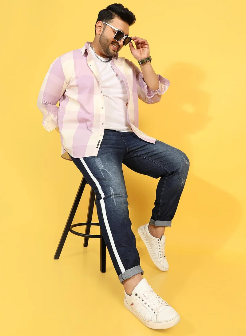 Instafab Plus Instafab Plus Men's Navy Blue Side-Striped Denim Jeans For Casual Wear | Dark-Wash | Plus-Size Fit | Button Closure | Plus-Size Denim Jeans Crafted With Comfort Fit For Everyday Wear