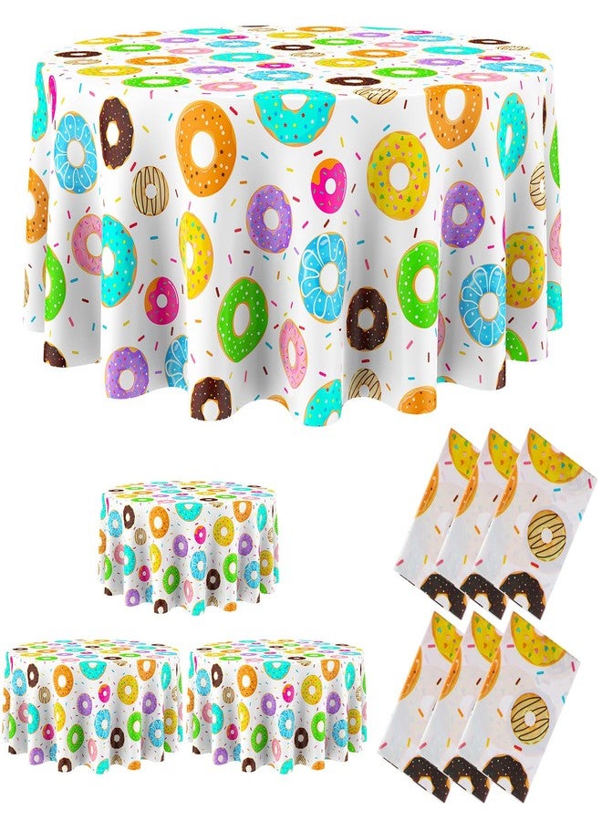 Oudain 6 Pack Donut Party Decorations 84 Inch Donut Table Cloth Round Plastic Tablecloth Disposable Table Covers Trunk or Treat Decorations Dessert Party Supplies Birthday Baby Showers - Image 1