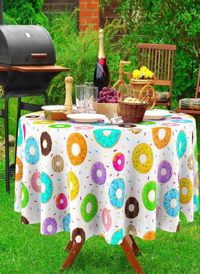 Oudain 6 Pack Donut Party Decorations 84 Inch Donut Table Cloth Round Plastic Tablecloth Disposable Table Covers Trunk or Treat Decorations Dessert Party Supplies Birthday Baby Showers - Image 5